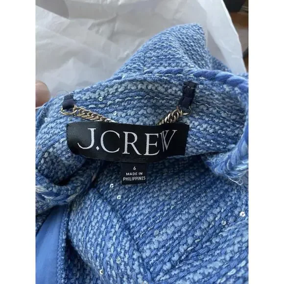 J. Crew Louisa Tweed Lady Jacket blazer + Blue Sequin Dress Size 4 6 - Picture 8 of 15